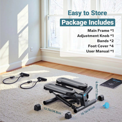 Mini Stepper for Exercise – Twist Stair Stepper with Resistance Bands, 330 lbs Capacity