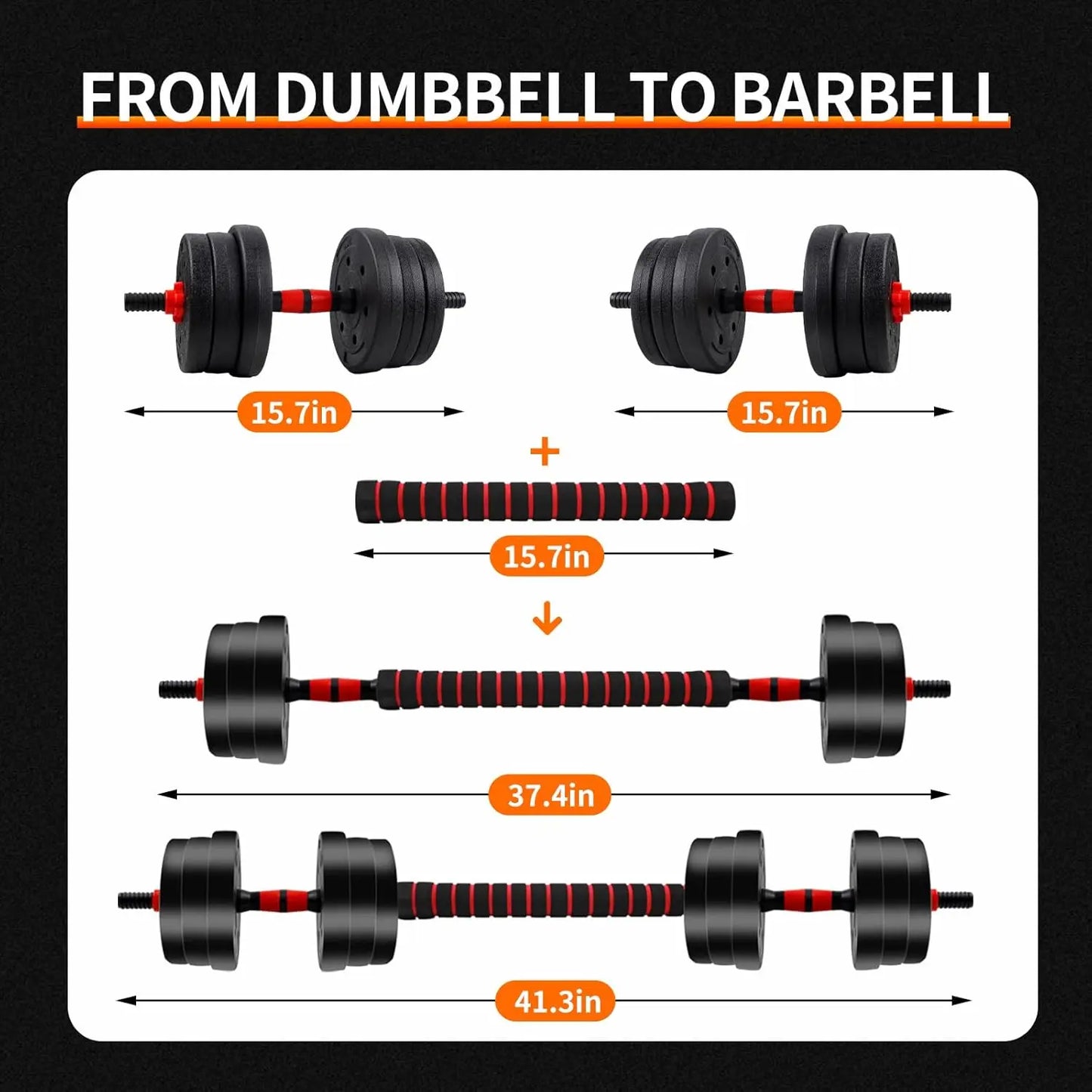 5–44 lbs Adjustable Dumbbell to Barbell Set – Anti-Slip Grip & Compact Home Gym Strength Training Equipment