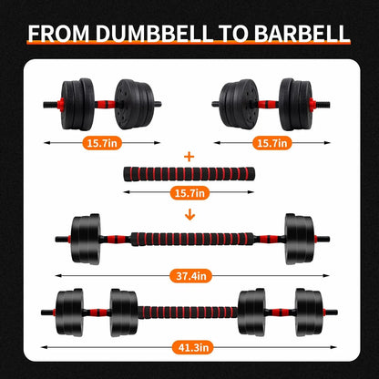 5–44 lbs Adjustable Dumbbell to Barbell Set – Anti-Slip Grip & Compact Home Gym Strength Training Equipment