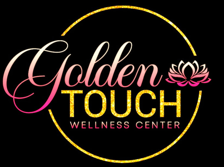 Logo of Golden Touch Wellness Center with a pink lotus flower on a black background