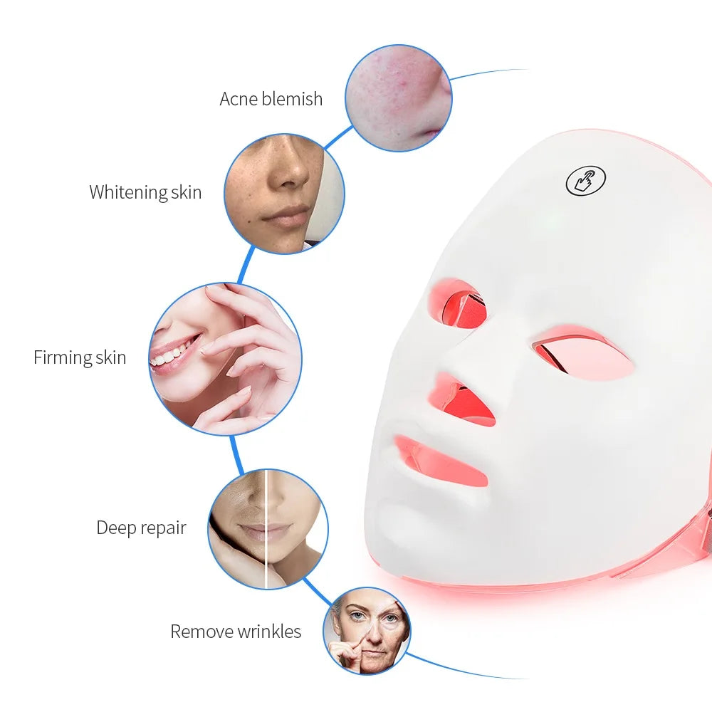 Rechargeable 7-Color LED Photon Facial Mask – Skin Rejuvenation & Face Lifting Beauty Device