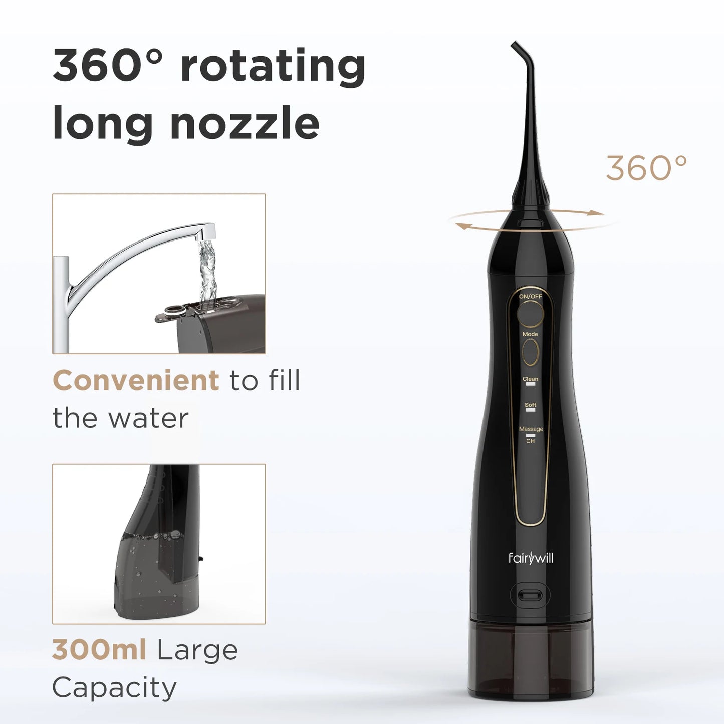 Water Flosser 5020E – 300ML Portable Rechargeable Oral Irrigator for Deep Teeth Cleaning & Gum Health