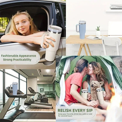 40oz Stainless Steel Insulated Travel Mug with Handle & Straw | Double-Wall Car Cup, Large Capacity Tumbler, Hot & Cold Water Bottle Holiday Gift