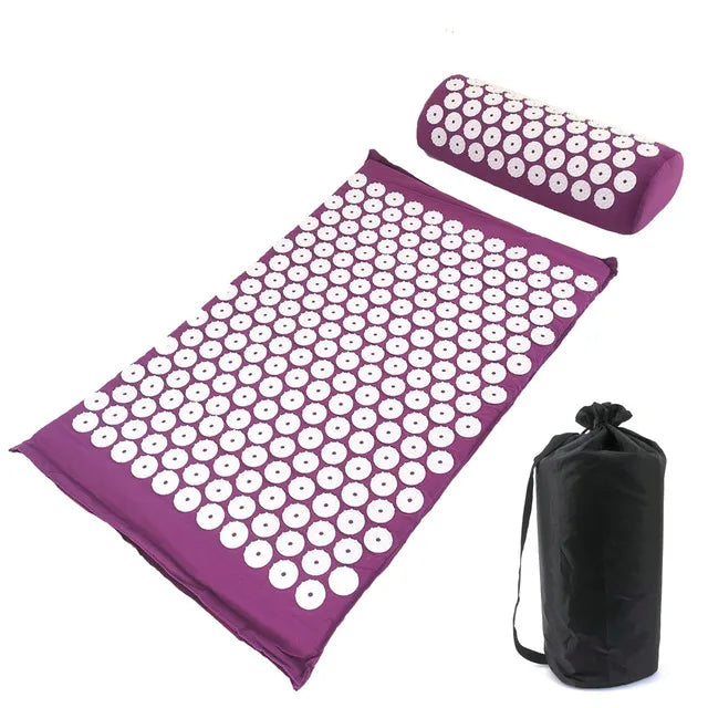 Acupressure Yoga Massage Pad & Pillow Set – Full Body Neck, Back, and Foot Massage Mat with Large Touchpoints, Purple | Best Fitness Health Gear