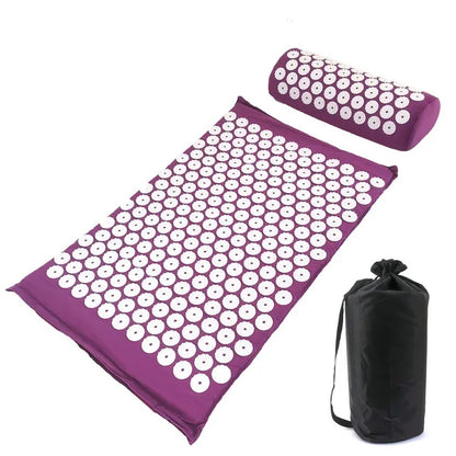 Acupressure Yoga Massage Pad & Pillow Set – Full Body Neck, Back, and Foot Massage Mat with Large Touchpoints, Purple | Best Fitness Health Gear