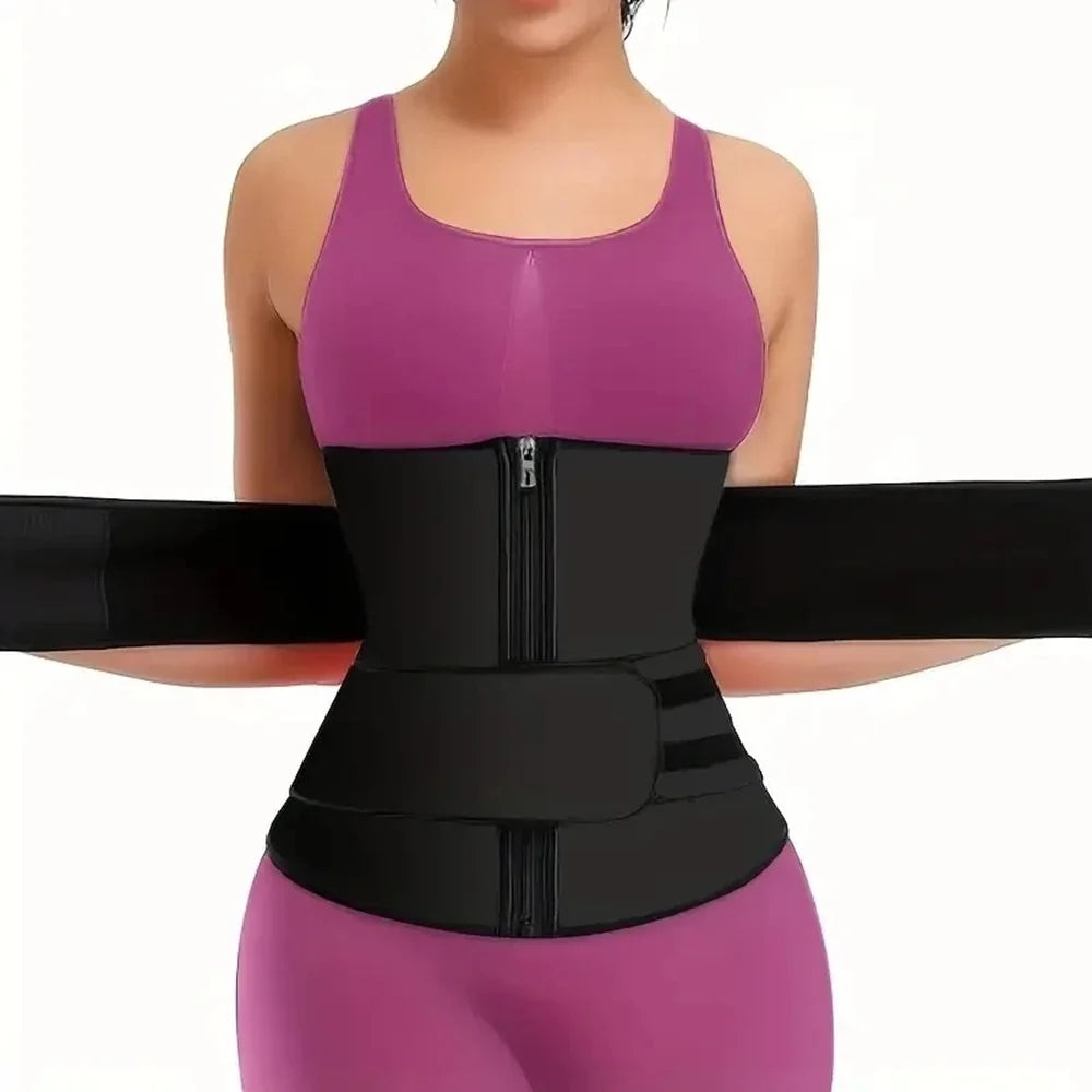 Waist Trainer Slimming Belt for Weight Loss | Latex Body Shaper Tummy Control Cincher with Double Straps, Sweat Trimmer for Workout & Back Support