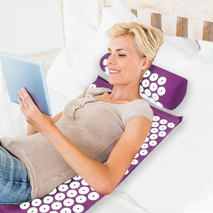 Acupressure Yoga Massage Pad & Pillow Set – Full Body Neck, Back, and Foot Massage Mat with Large Touchpoints, Purple | Best Fitness Health Gear