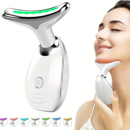 7-Color LED Vibrating Neck & Face Massager – Portable Skin Rejuvenation & Lifting Device