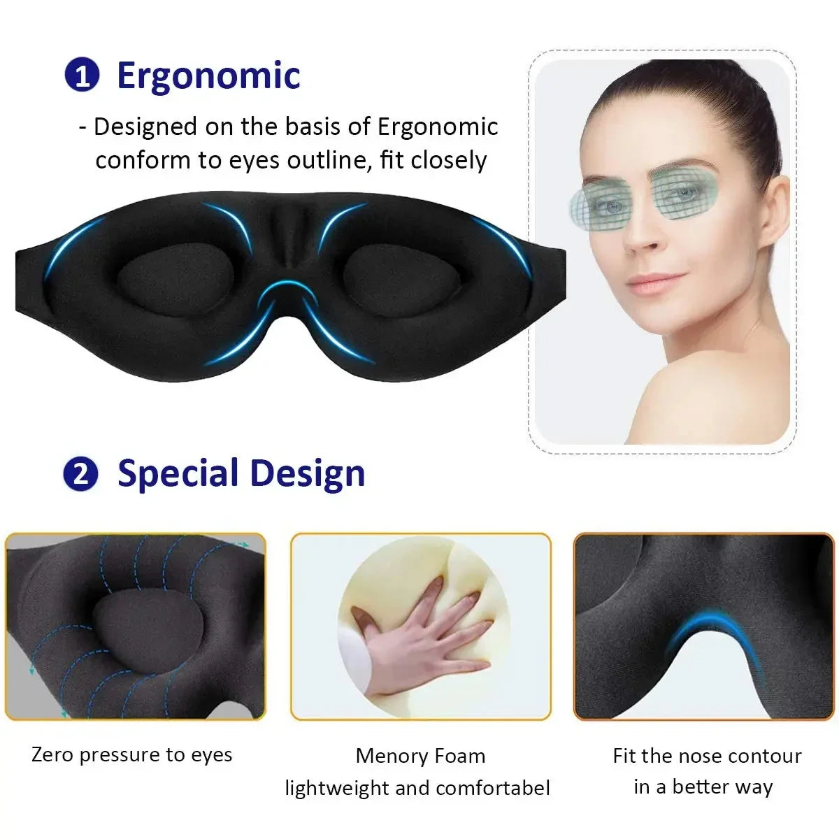 3D Contoured Eye Mask for Sleeping – Light Blocking Night Sleep Mask for Women & Men