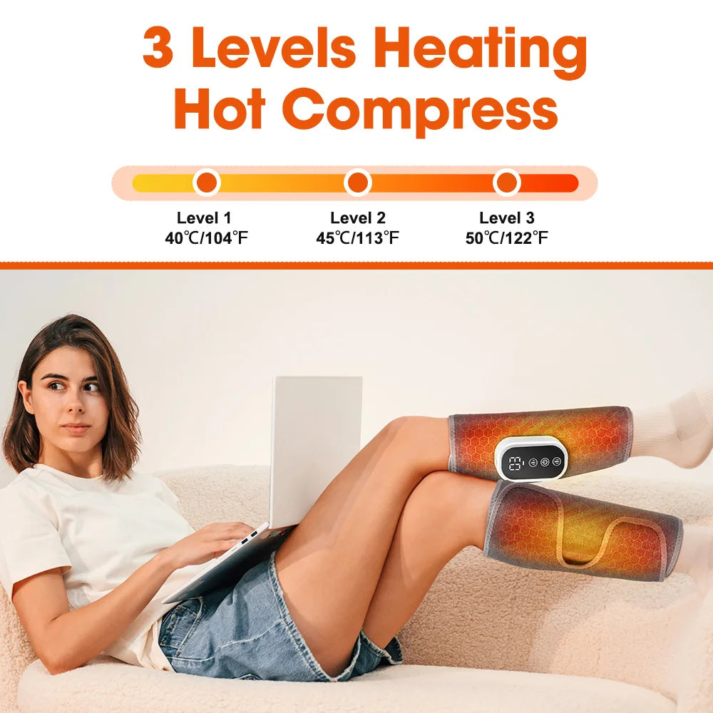 360° Air Pressure Heating Calf Massager – Wireless Leg Compression & Heat Therapy for Muscle Relief and Recovery