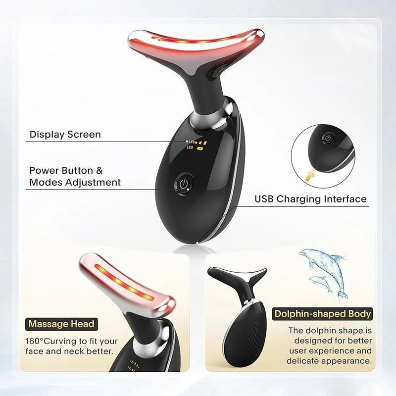 7-Color LED Vibrating Neck & Face Massager – Portable Skin Rejuvenation & Lifting Device