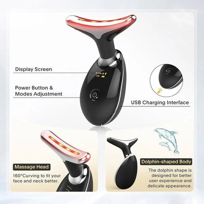 7-Color LED Vibrating Neck & Face Massager – Portable Skin Rejuvenation & Lifting Device