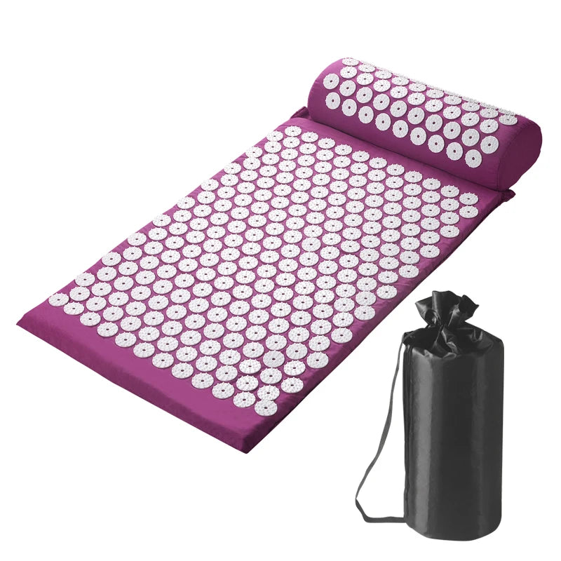 Acupressure Yoga Massage Pad & Pillow Set – Full Body Neck, Back, and Foot Massage Mat with Large Touchpoints, Purple | Best Fitness Health Gear