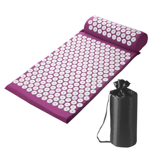 Acupressure Yoga Massage Pad & Pillow Set – Full Body Neck, Back, and Foot Massage Mat with Large Touchpoints, Purple | Best Fitness Health Gear