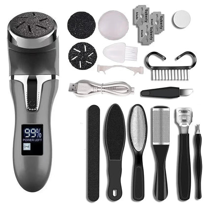 Rechargeable Electric Foot File Callus Remover – Professional Pedicure Machine with 3 Heads & 2 Speeds