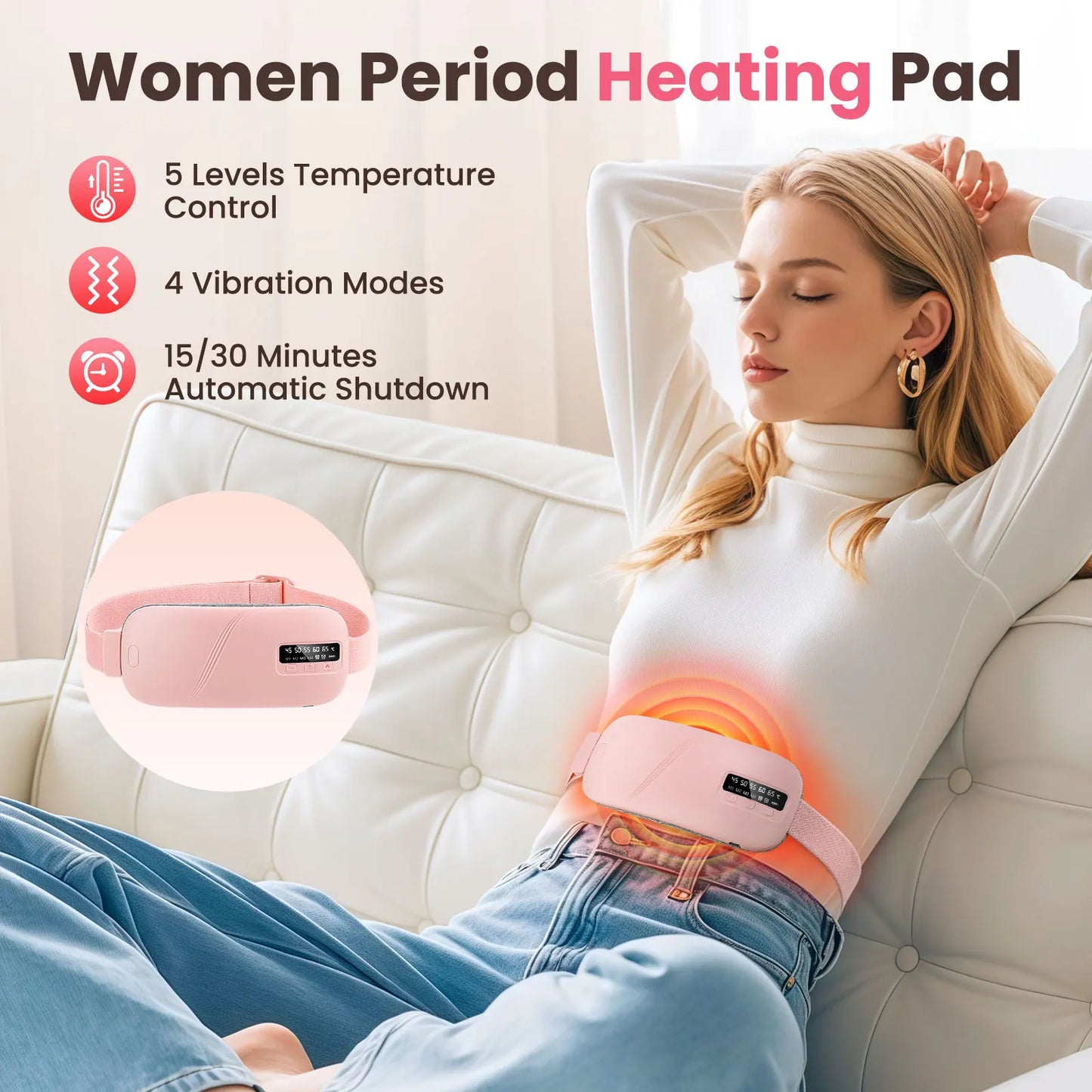 Electric Heating Pad for Menstrual Cramp Relief – Infrared Hot Compress & Vibration Therapy Belt for Women
