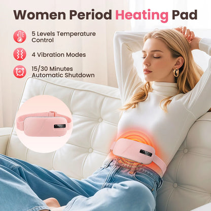 Electric Heating Pad for Menstrual Cramp Relief – Infrared Hot Compress & Vibration Therapy Belt for Women