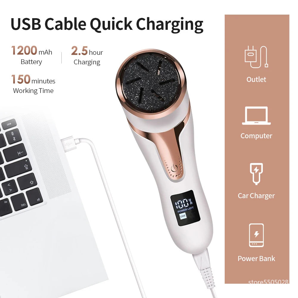 Rechargeable Electric Foot File Callus Remover – Professional Pedicure Machine with 3 Heads & 2 Speeds