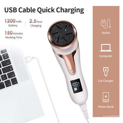 Rechargeable Electric Foot File Callus Remover – Professional Pedicure Machine with 3 Heads & 2 Speeds