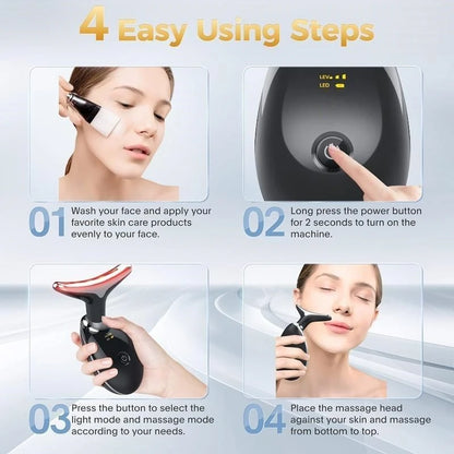 7-Color LED Vibrating Neck & Face Massager – Portable Skin Rejuvenation & Lifting Device