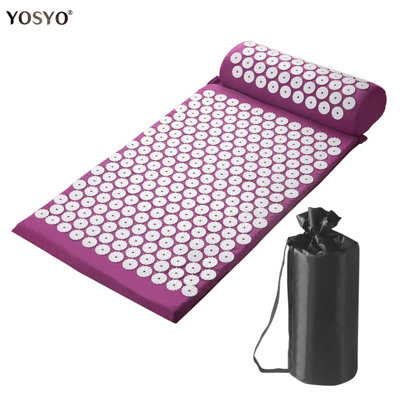 Acupressure Yoga Massage Pad & Pillow Set – Full Body Neck, Back, and Foot Massage Mat with Large Touchpoints, Purple | Best Fitness Health Gear