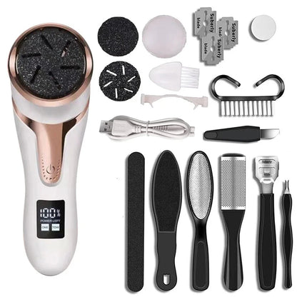 Rechargeable Electric Foot File Callus Remover – Professional Pedicure Machine with 3 Heads & 2 Speeds