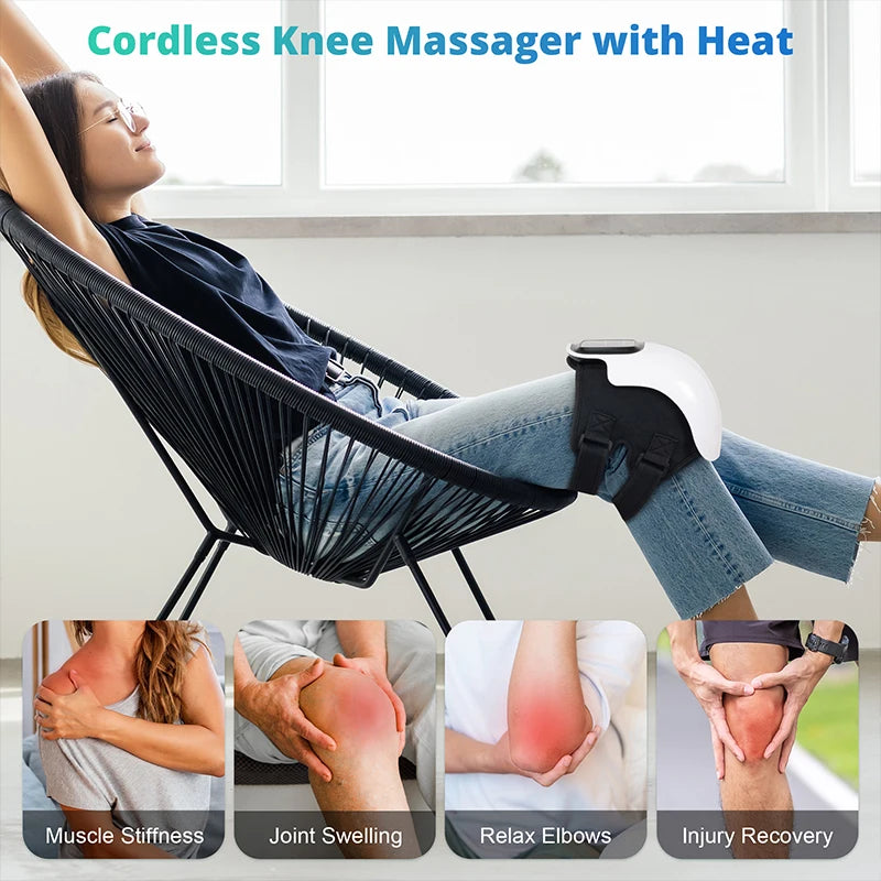 Electric Heating Massage Knee Pad – Wireless Heated Knee Massager with Vibration & Hot Compress Therapy