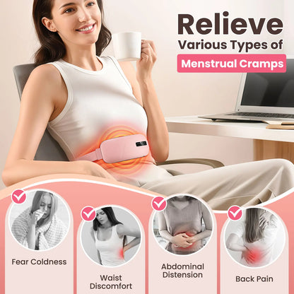 Electric Heating Pad for Menstrual Cramp Relief – Infrared Hot Compress & Vibration Therapy Belt for Women