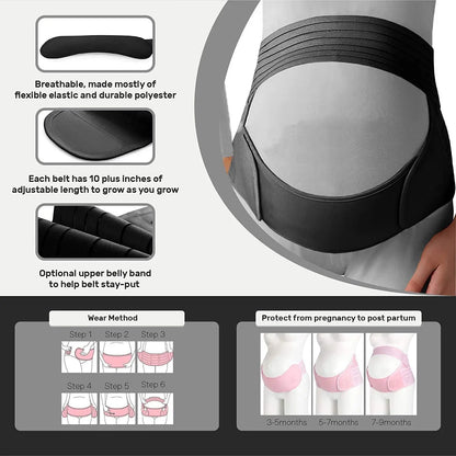 Maternity Belt 3-in-1 Pregnancy Support Band | Belly, Back, Pelvic & Hip Pain Relief Brace | Adjustable Prenatal Belly Support for Pregnant Women